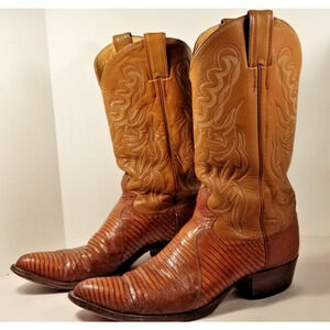 Justin Teju Lizard Leather Cowboy Boots 9.5 D Brown 9087 Biltrite USA Made VTG